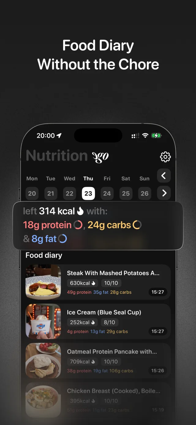 Every photo lands in your food diary