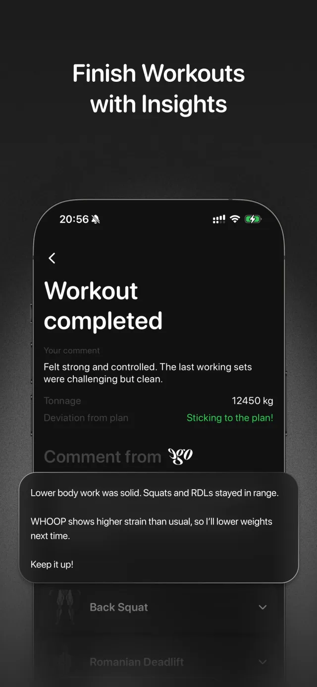 Post-workout insights after finishing a session