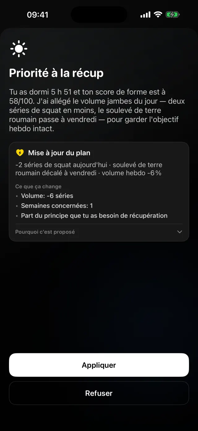 Conseil du matin&nbsp;: la séance du jour ajustée à votre sommeil et à votre récupération, à appliquer ou à refuser
